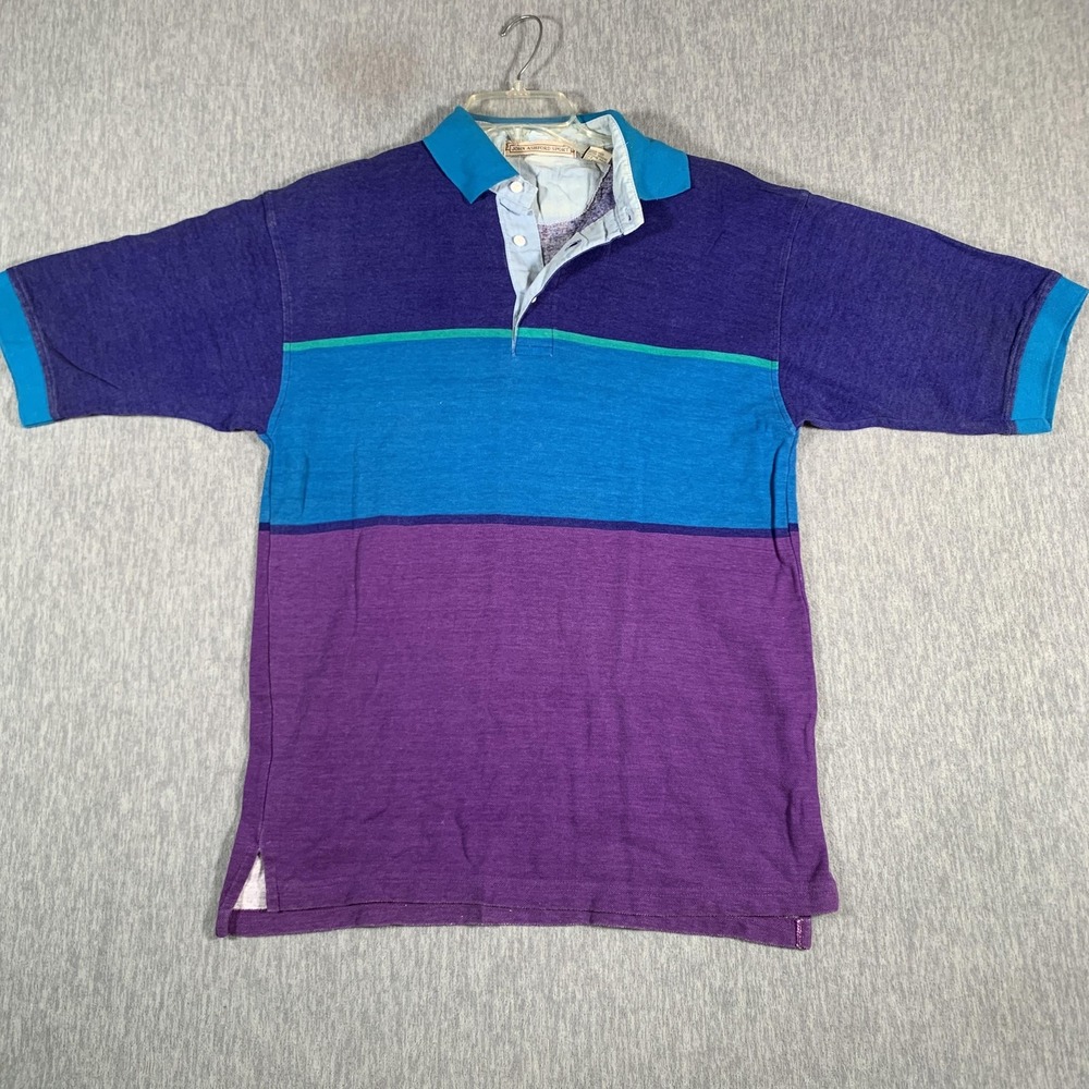 Vintage‎ John Ashford Sport Polo Shirt Mens Medium Purple Blue Colorblock 90s
